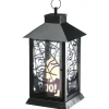 16 in. Halloween Carved Images of Bats and Cobwebs Lantern with LED Lights