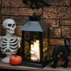 16 in. Halloween Carved Images of Ghosts and Cobwebs Lantern with LED Lights