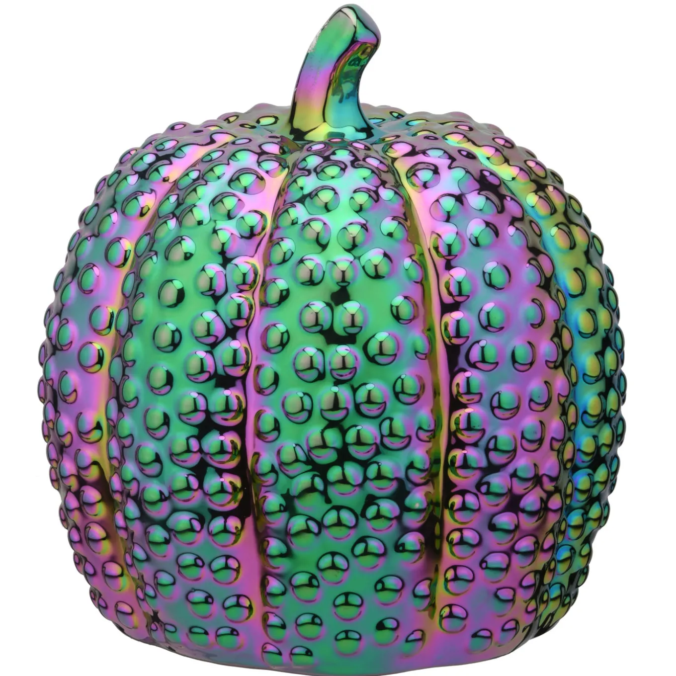 10 in. Halloween Ceramic Iridescent Purple Pumpkin Decoration