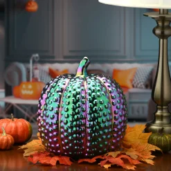 10 in. Halloween Ceramic Iridescent Purple Pumpkin Decoration