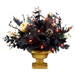 16 in. Halloween Chic Eek Black and Gold Centerpiece with LED Lights