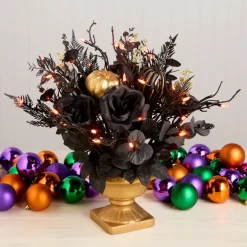16 in. Halloween Chic Eek Black and Gold Centerpiece with LED Lights