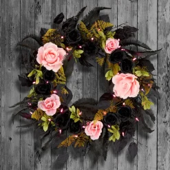 24 in. Halloween Cute and Creep Wreath and LED Lights