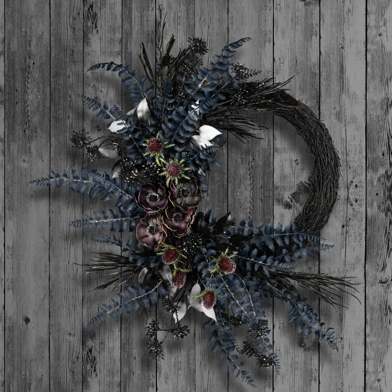 18 in. Halloween Deep Purple Fern Sakura Half Wreath