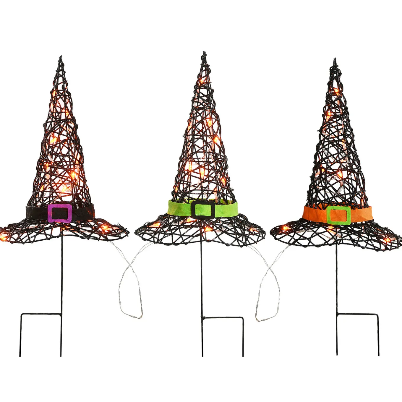 23 in. Halloween Pre-Lit Black Witchs Hat Garden Stakes