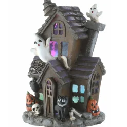 6 in. Halloween Pre-Lit Black Haunted House Decoration with LED Lights