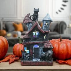 7 in. Halloween Pre-Lit Black Haunted House Decoration with LED Lights
