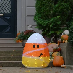 28 in. Halloween Pre-Lit Candy Corn Mummy Outdoor Decoration with LED Lights