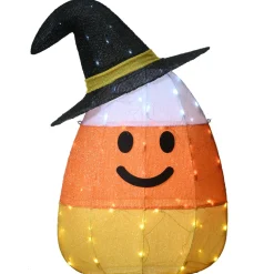 28 in. Halloween Pre-Lit Candy Corn Witch Outdoor Decoration with LED Lights
