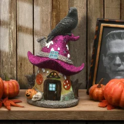 10 in. Halloween Pre-Lit Haunted Mushroom House Decoration with LED Lights