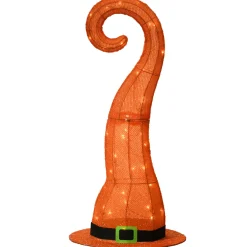 34 in. Halloween Pre-Lit Orange Witchs Hat Outdoor Decoration with LED Lights