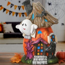 18 in. Halloween Pre-Lit Pumpkin Haunted House Decoration with LED Lights