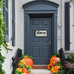 18 in. Halloween Pre-Lit Sound Activated Animated Hanging Door Sign with LED Lights