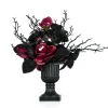 18 in. Halloween Rose Flowers Plant Decoration in a Black Urn