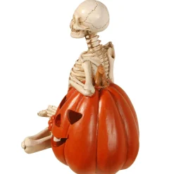 9 in. Halloween Skeleton and Jack O Lantern Decoration with LED Lights