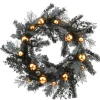 24 in. Halloween Spooky Wreath with Black and Orange Ball Ornaments, Leaves