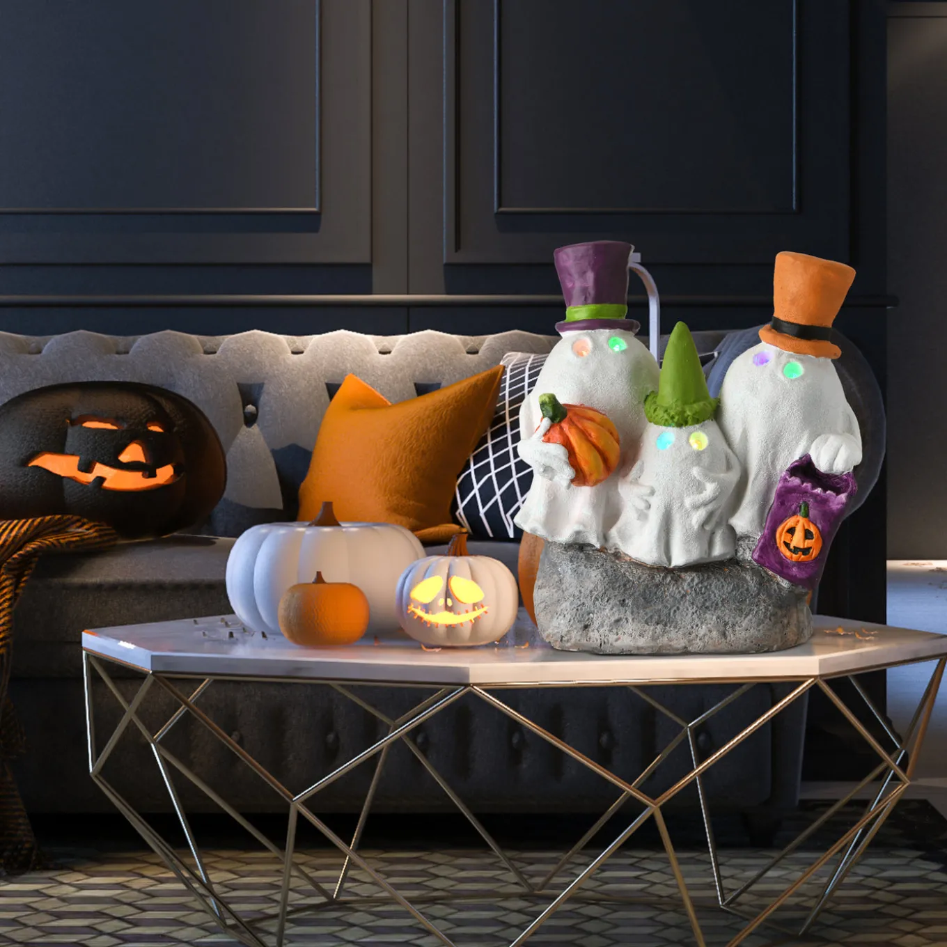 15 in. Halloween Trick Or Treating Ghosts Decoration with LED Lights