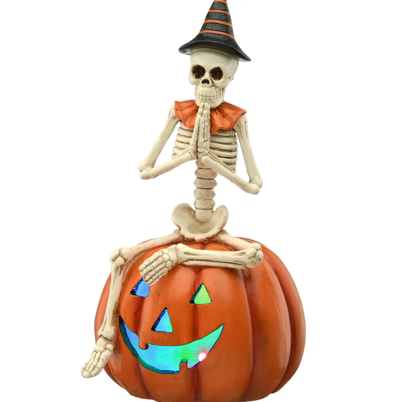 12 in. Halloween Trick or Treat Skeleton on Jack O Lantern with LED Lights