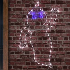 51 in. Halloween Waving Ghost Lighted Sign Decoration with LED Lights