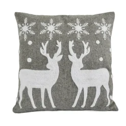 18 in. HGTV Home Collection Reindeer and Snowflakes Pillow
