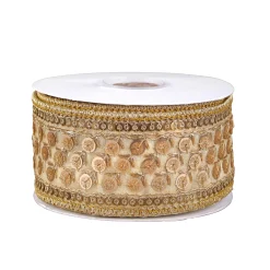 2.5 in. HGTV Home Collection Dupioni Gold Beaded Ribbon