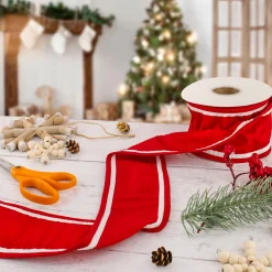 3 in. HGTV Home Collection Dupioni Double-Sided Ribbon, Red & White