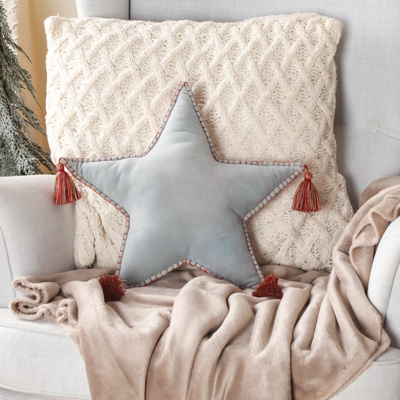 16 in. HGTV Home Collection Star Shape Pillow, Light Blue