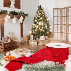 3 in. HGTV Home Collection Dupioni Button Ribbon, Red