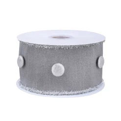 3 in. HGTV Home Collection Dupioni Button Ribbon, Silver