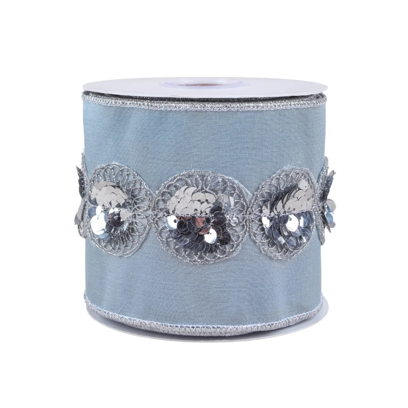 4 in. HGTV Home Collection Sequin Beaded Taffeta Ribbon, Blue