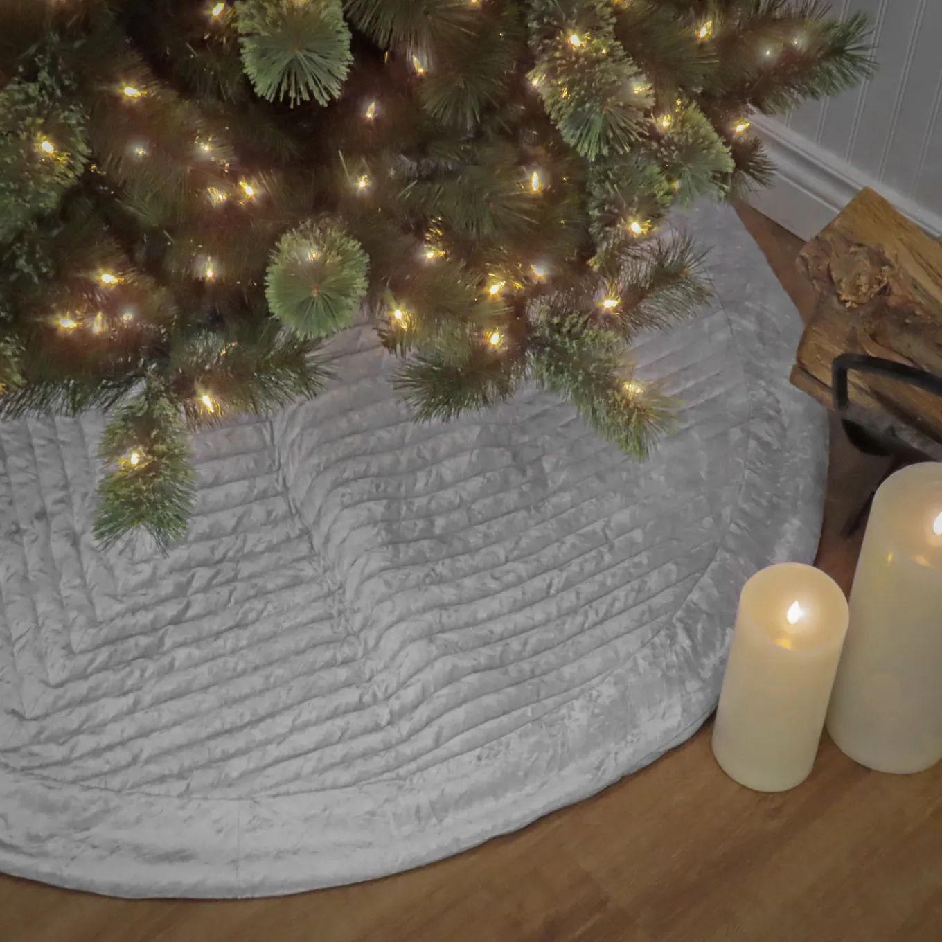 60 in. HGTV Home Collection Quilted Velvet Tree Skirt, Silver