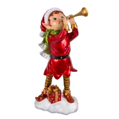 37 in. Horn Blowing Pixie Elf with Multicolor Lights