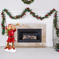 37 in. Horn Blowing Pixie Elf with Multicolor Lights