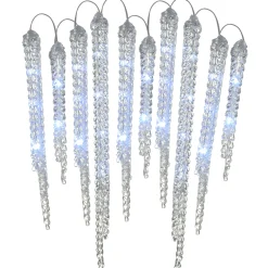 16 in. Ice Crystals Icicles with Micro LED Lights, Set of 10