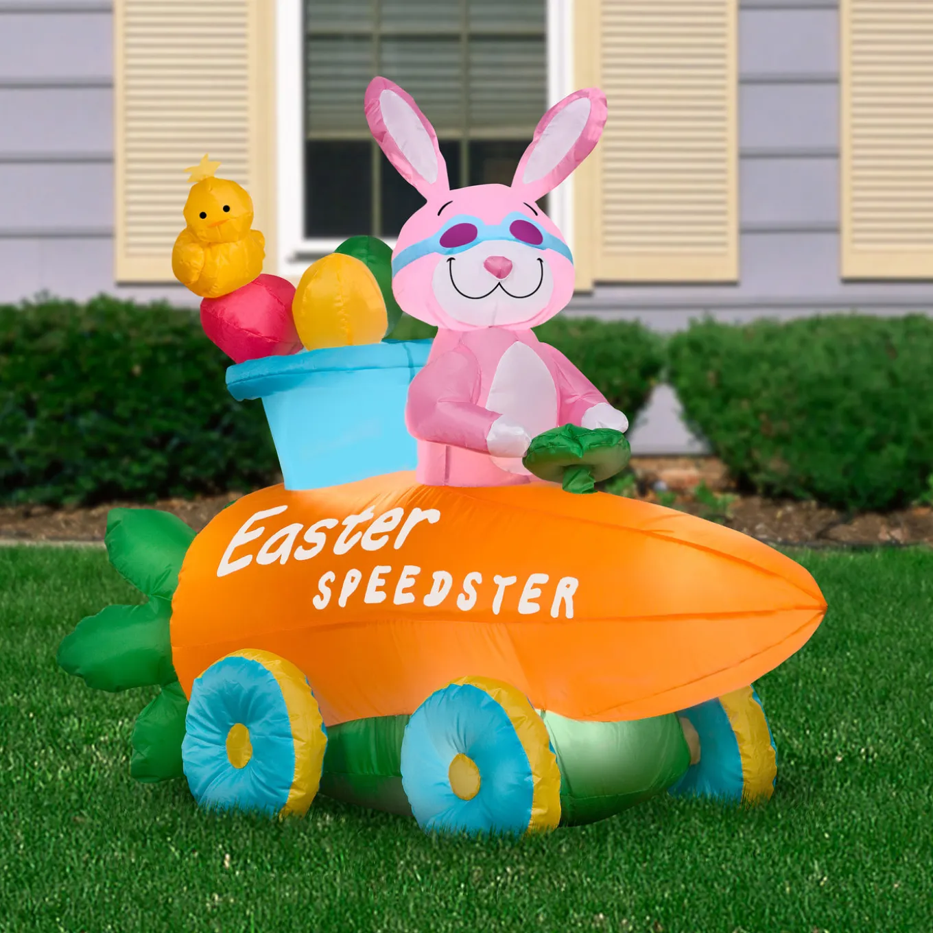54 in. Inflatable Easter Bunny in a Carrot Roadster Decoration