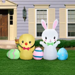 78 in. Inflatable Easter Bunny and Chick Decoration
