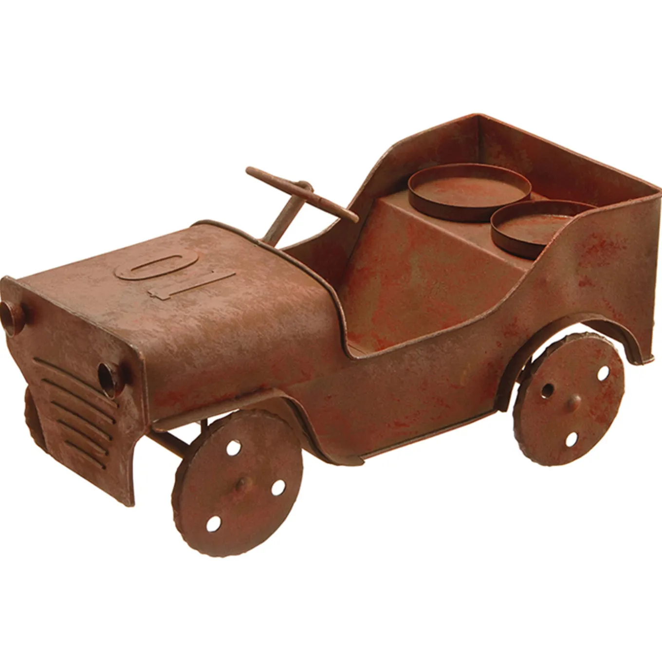 14 in. Metal Car Lawn Ornament and Candleholder