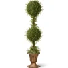 60 in. Mini Tea Leaf 2 Ball Topiary with Black in a Gold Urn