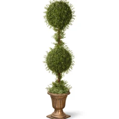 60 in. Mini Tea Leaf 2 Ball Topiary with Black in a Gold Urn