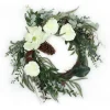 26 in. Mixed Greens and White Flowers Decorated Wreath