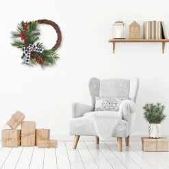 24 in. Mixed Pine and Berries Decorated Wreath