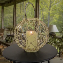 12 in. Modern Design and Finish Bleached Sand Outdoor Lantern Candleholder