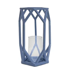 11 in. Modern Design and Finish Ice Melt Blue Outdoor Lantern Candleholder