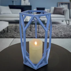 11 in. Modern Design and Finish Ice Melt Blue Outdoor Lantern Candleholder