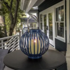 10 in. Modern Design and Finish Dark Blue Outdoor Lantern Candleholder