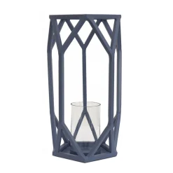 14 in. Modern Design and Finish Dusty Blue Outdoor Lantern Candleholder