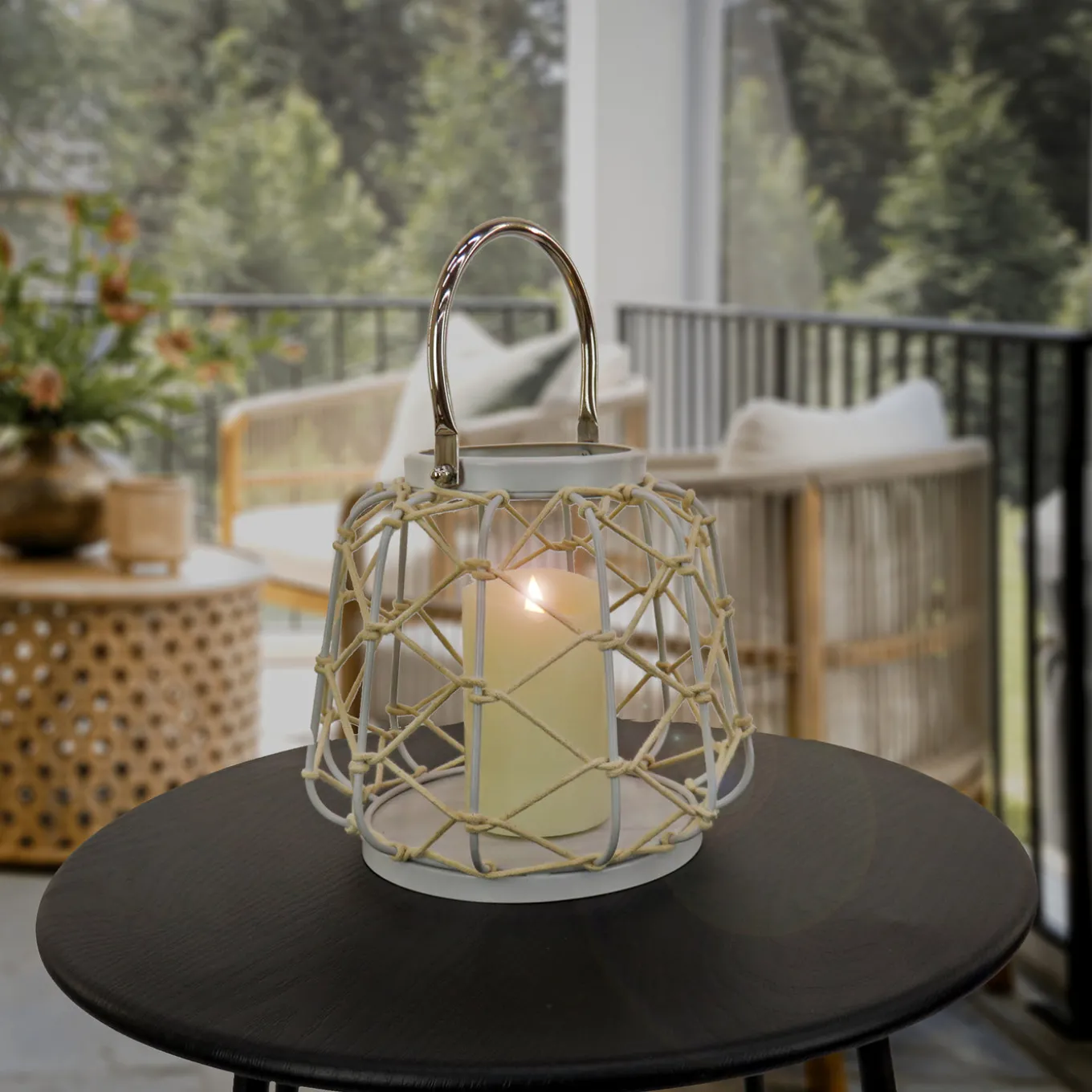 10 in. Modern Design and Finish Glacier Gray Outdoor Lantern Candleholder