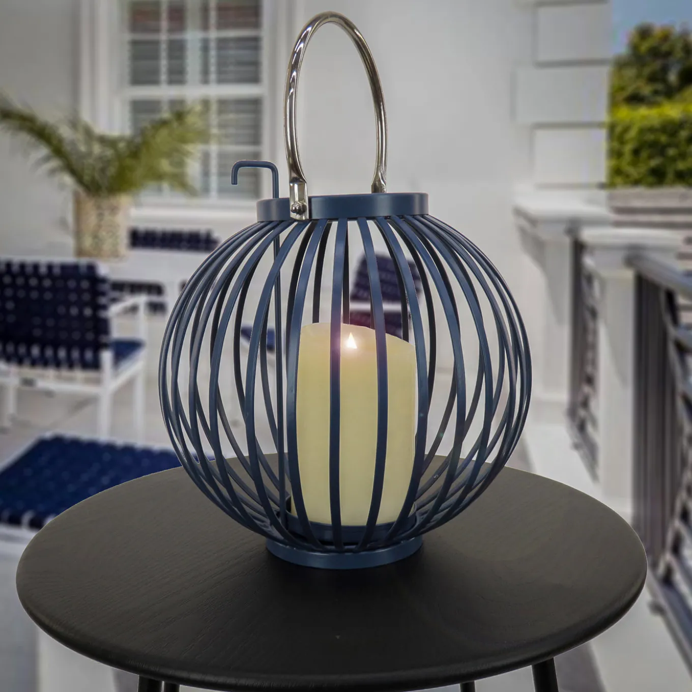 11 in. Modern Design and Finish Dark Blue Outdoor Lantern Candleholder