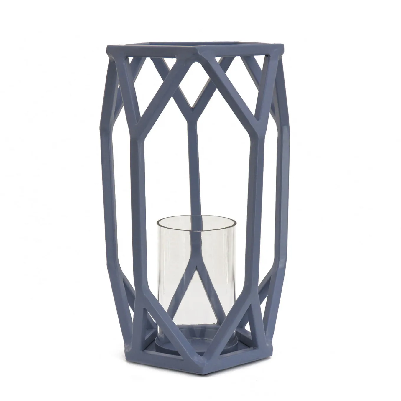 11 in. Modern Design and Finish Dusty Blue Outdoor Lantern Candleholder