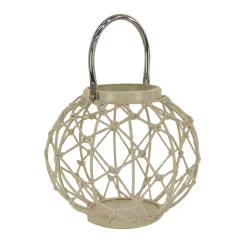 9 in. Modern Design and Finish Bleached Sand Outdoor Lantern Candleholder
